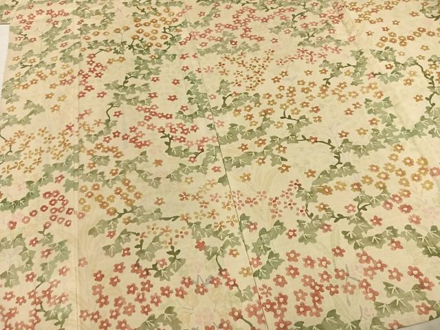 平和屋着物▽上質な紬 単衣 手描き 草花文 正絹 逸品 AABB2168fy