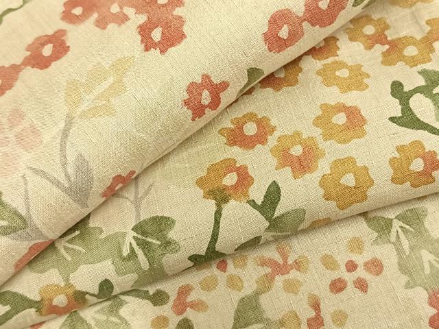 平和屋着物▽上質な紬 単衣 手描き 草花文 正絹 逸品 AABB2168fy