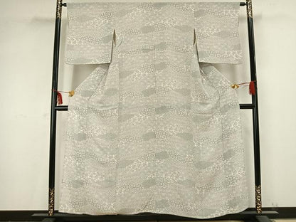平和屋着物▽小紋 単衣 切嵌花文 洗える着物 AABB2173fy