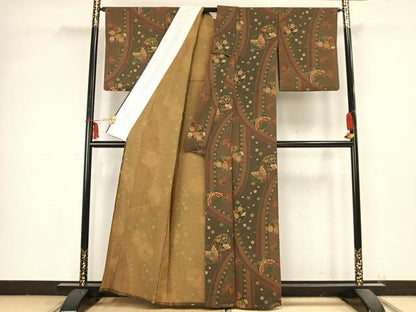 平和屋着物▽小紋 単衣 雪輪花蝶文 洗える着物 AABB2175fy
