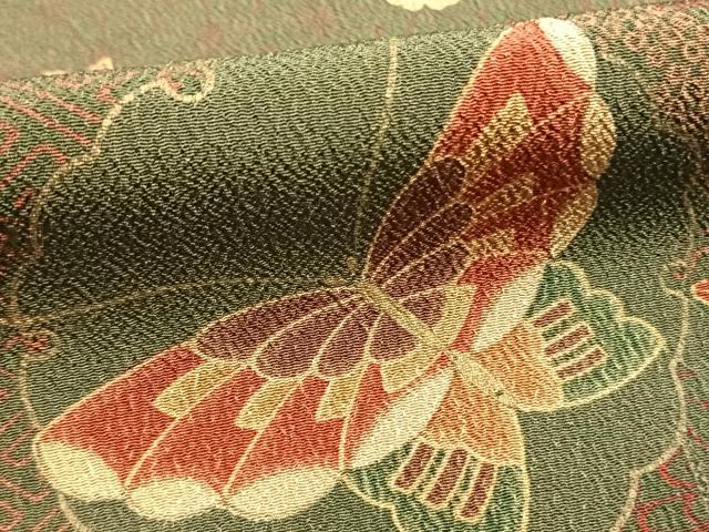 平和屋着物▽小紋 単衣 雪輪花蝶文 洗える着物 AABB2175fy