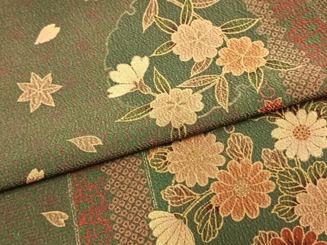 平和屋着物▽小紋 単衣 雪輪花蝶文 洗える着物 AABB2175fy