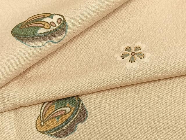 平和屋着物▽小紋 単衣 舞桜文 洗える着物 未使用 AABB2178fy
