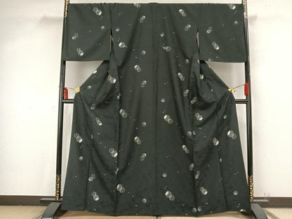 平和屋着物▽小紋 単衣 丸文 黒地 やまと誂製 洗える着物 AABB2180fy