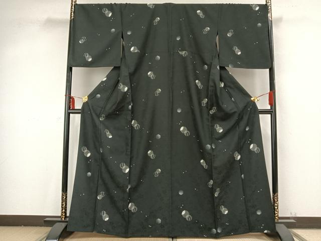 平和屋着物▽小紋 単衣 丸文 黒地 やまと誂製 洗える着物 AABB2180fy