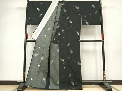 平和屋着物▽小紋 単衣 丸文 黒地 やまと誂製 洗える着物 AABB2180fy