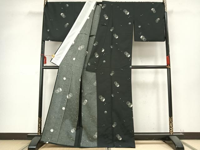 平和屋着物▽小紋 単衣 丸文 黒地 やまと誂製 洗える着物 AABB2180fy