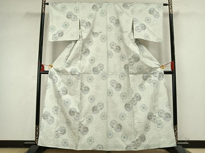 平和屋着物▽本場大島紬 白大島 単衣 花丸文 正絹 逸品 AABB2181fy