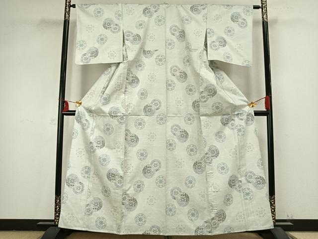 平和屋着物▽本場大島紬 白大島 単衣 花丸文 正絹 逸品 AABB2181fy