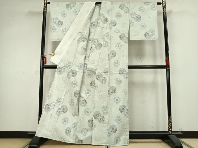 平和屋着物▽本場大島紬 白大島 単衣 花丸文 正絹 逸品 AABB2181fy