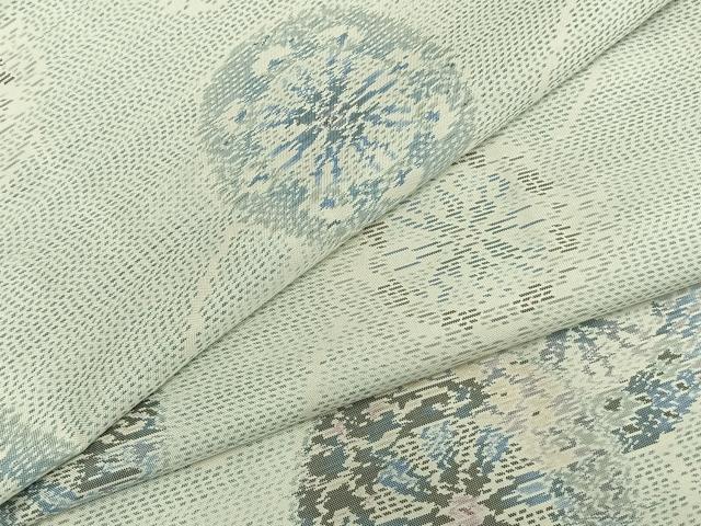 平和屋着物▽本場大島紬 白大島 単衣 花丸文 正絹 逸品 AABB2181fy