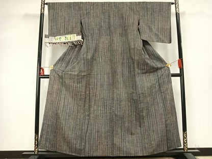 平和屋着物▽結城紬 単衣 縞 証紙付き 正絹 逸品 AABB2183fy