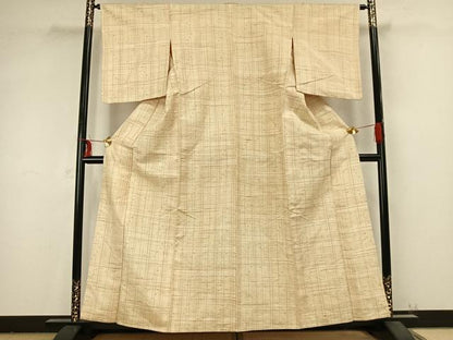 平和屋着物▽上質な紬 単衣 格子十字絣文様 正絹 逸品 AABB2185fy