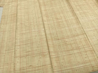 平和屋着物▽上質な紬 単衣 格子十字絣文様 正絹 逸品 AABB2185fy