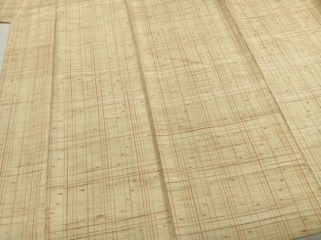平和屋着物▽上質な紬 単衣 格子十字絣文様 正絹 逸品 AABB2185fy