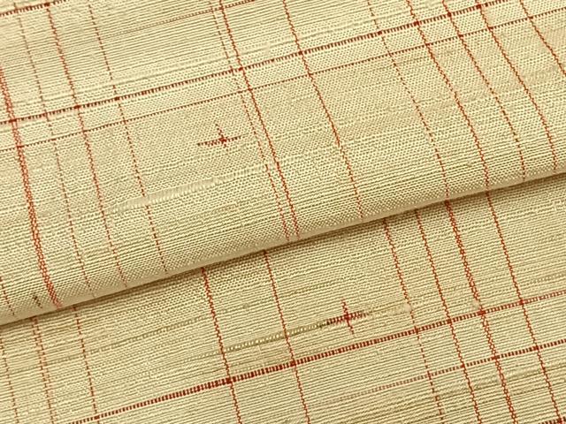 平和屋着物▽上質な紬 単衣 格子十字絣文様 正絹 逸品 AABB2185fy