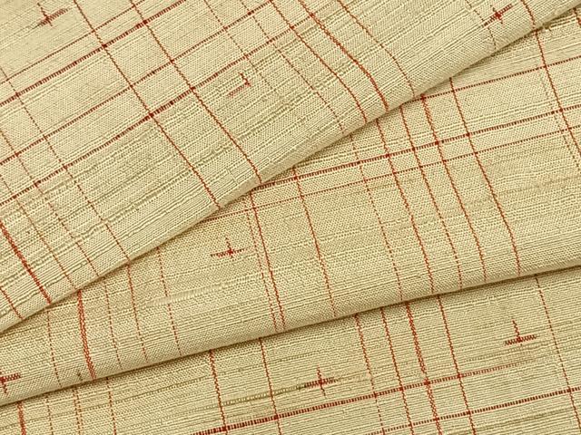 平和屋着物▽上質な紬 単衣 格子十字絣文様 正絹 逸品 AABB2185fy