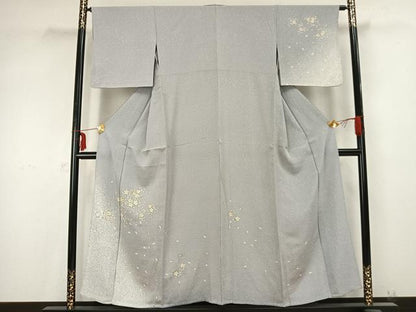 平和屋着物▽訪問着 単衣 舞桜文 たたき染め 金彩 正絹 逸品 AABB2186fy