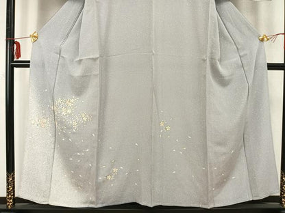 平和屋着物▽訪問着 単衣 舞桜文 たたき染め 金彩 正絹 逸品 AABB2186fy
