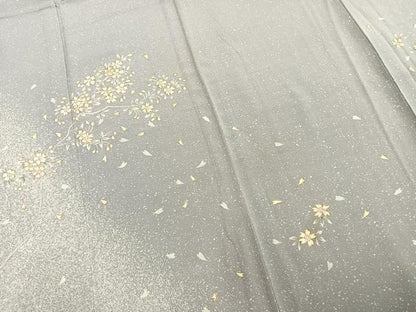 平和屋着物▽訪問着 単衣 舞桜文 たたき染め 金彩 正絹 逸品 AABB2186fy