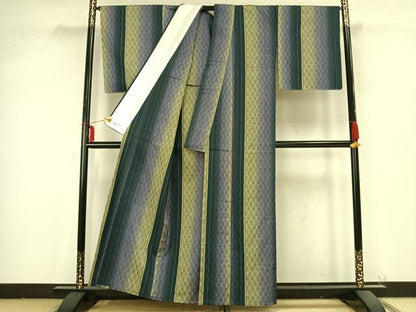平和屋着物▽上質な紬 単衣 間道 やまと誂製 正絹 逸品 未使用 AABB2187fy