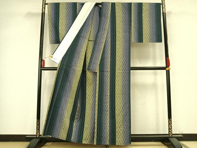 平和屋着物▽上質な紬 単衣 間道 やまと誂製 正絹 逸品 未使用 AABB2187fy