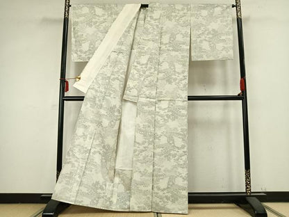 平和屋着物▽上質な紬 単衣 風景草花文 正絹 逸品 AABB2189fy