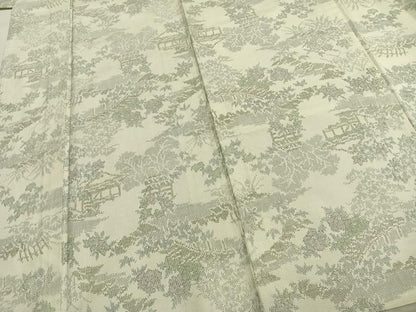 平和屋着物▽上質な紬 単衣 風景草花文 正絹 逸品 AABB2189fy