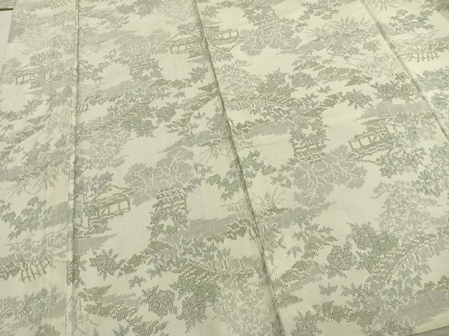 平和屋着物▽上質な紬 単衣 風景草花文 正絹 逸品 AABB2189fy