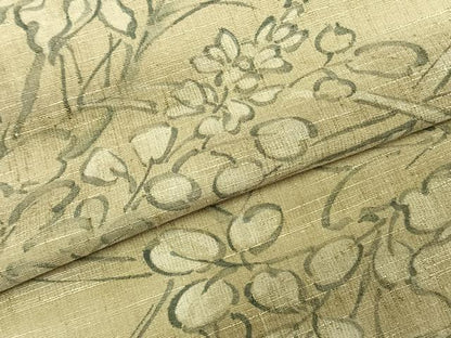 平和屋着物▽上質な紬 単衣 手描き 草花文 正絹 逸品 AABB2190fy