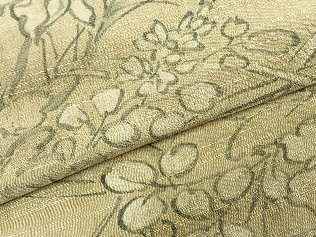 平和屋着物▽上質な紬 単衣 手描き 草花文 正絹 逸品 AABB2190fy