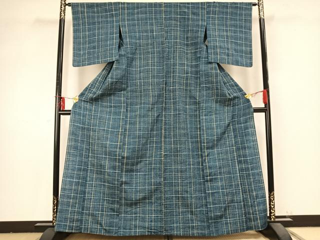 平和屋着物▽上質な紬 単衣 格子 正絹 逸品 AABB2192fy