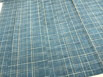 平和屋着物▽上質な紬 単衣 格子 正絹 逸品 AABB2192fy