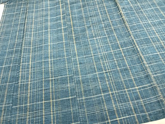 平和屋着物▽上質な紬 単衣 格子 正絹 逸品 AABB2192fy