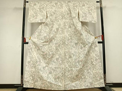 平和屋着物▽本場大島紬 白大島 単衣 9マルキ 草花文 正絹 逸品 AABB2194fy