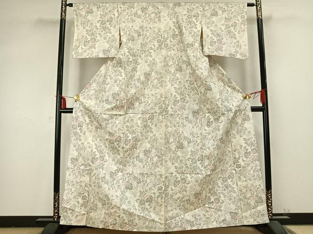 平和屋着物▽本場大島紬 白大島 単衣 9マルキ 草花文 正絹 逸品 AABB2194fy