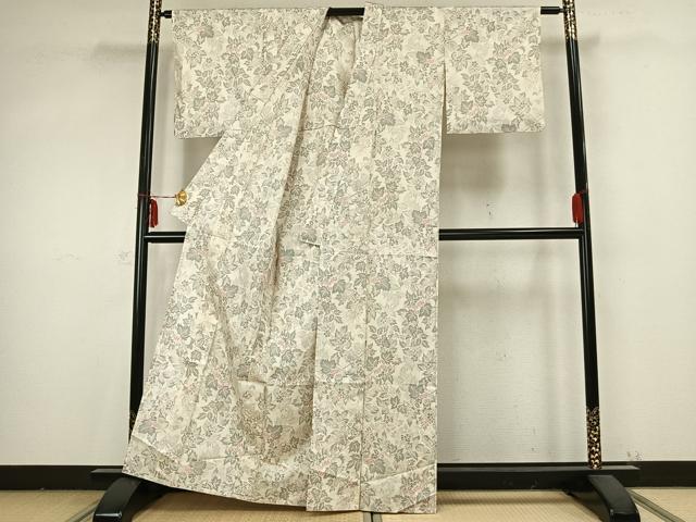 平和屋着物▽本場大島紬 白大島 単衣 9マルキ 草花文 正絹 逸品 AABB2194fy