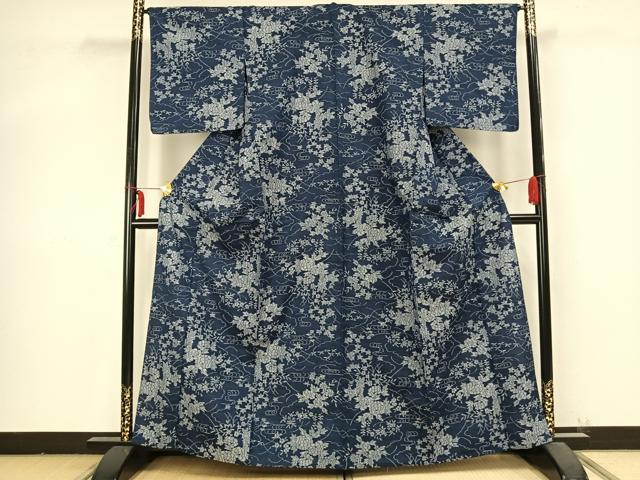 平和屋着物▽上質な紬 単衣 草花文 正絹 逸品 AABB2195fy