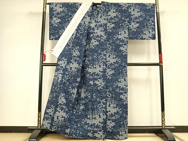 平和屋着物▽上質な紬 単衣 草花文 正絹 逸品 AABB2195fy