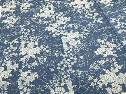 平和屋着物▽上質な紬 単衣 草花文 正絹 逸品 AABB2195fy
