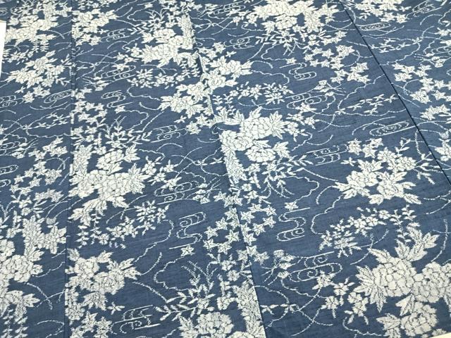 平和屋着物▽上質な紬 単衣 草花文 正絹 逸品 AABB2195fy