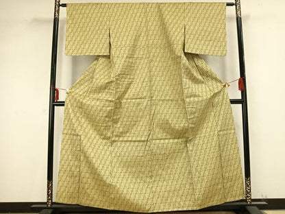 平和屋着物▽上質な紬 単衣 十字絣文様 正絹 逸品 未使用 AABB2199fy