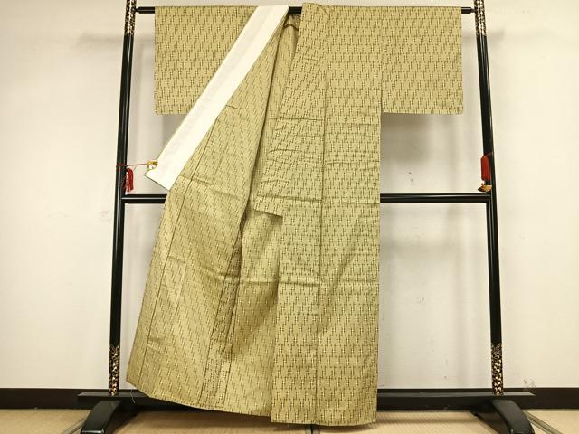 平和屋着物▽上質な紬 単衣 十字絣文様 正絹 逸品 未使用 AABB2199fy