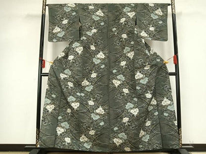 平和屋着物▽本場大島紬 単衣 総絣 草花文 正絹 逸品 AABB2202fy