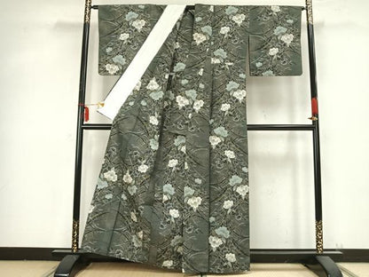 平和屋着物▽本場大島紬 単衣 総絣 草花文 正絹 逸品 AABB2202fy