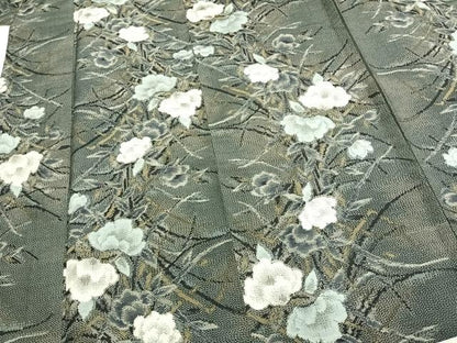 平和屋着物▽本場大島紬 単衣 総絣 草花文 正絹 逸品 AABB2202fy