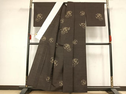 平和屋着物▽上質な紬 単衣 草花丸文 正絹 逸品 AABB2203fy