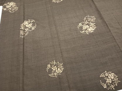平和屋着物▽上質な紬 単衣 草花丸文 正絹 逸品 AABB2203fy