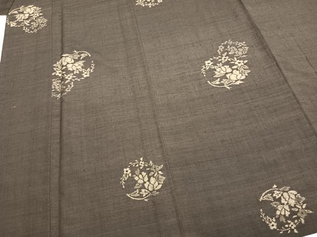 平和屋着物▽上質な紬 単衣 草花丸文 正絹 逸品 AABB2203fy