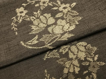 平和屋着物▽上質な紬 単衣 草花丸文 正絹 逸品 AABB2203fy